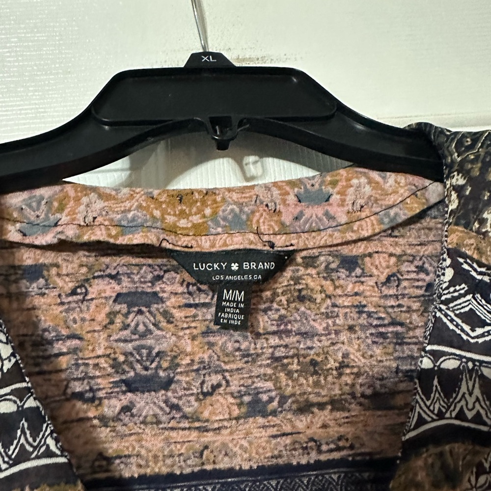 Lucky Brand Boho Print Blouse with Ruffle Trim - Picture 12 of 13